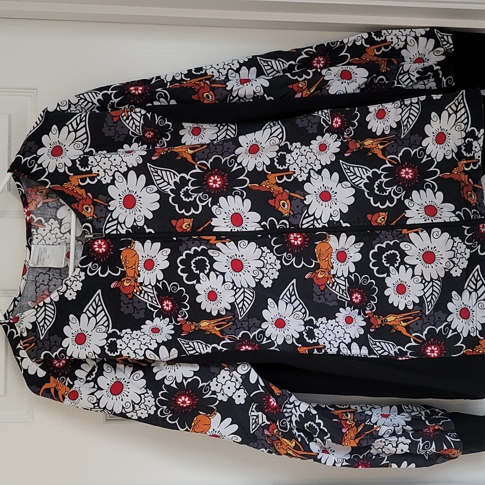 Disney Bambi scrubtop long sleeve black red white size 2xl